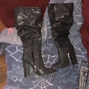 Thigh high sparkling boots